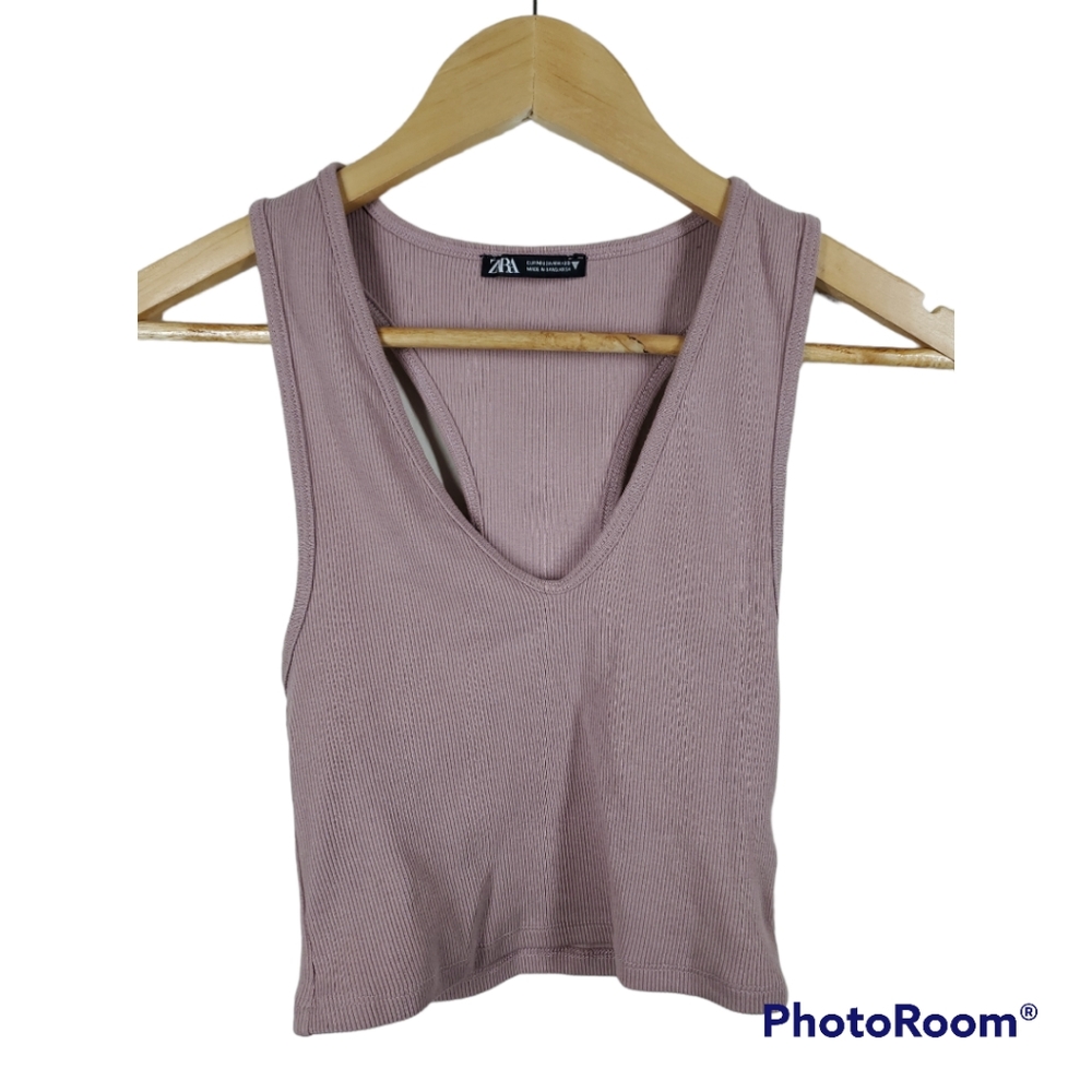 Zara Crop Top Shirt Sleeveless V Neck Med